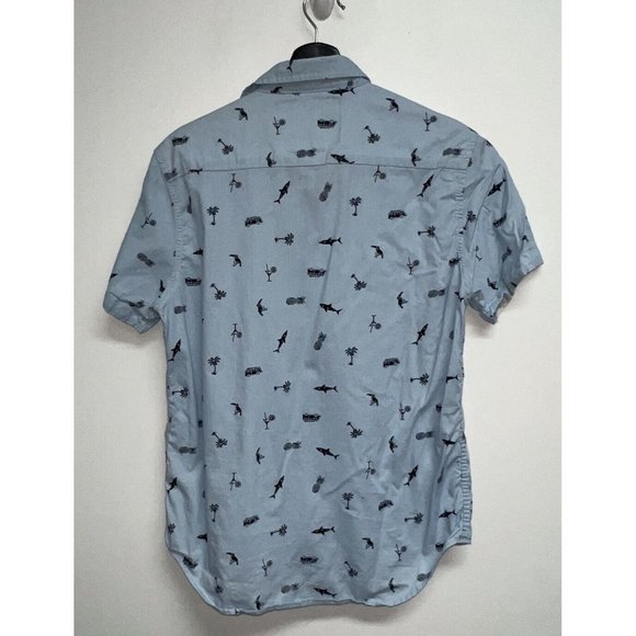 San Francisco Work Shirts Button Up Hawaiian Mens S Slim Fit Blue VW Bus Shark - Picture 3 of 6